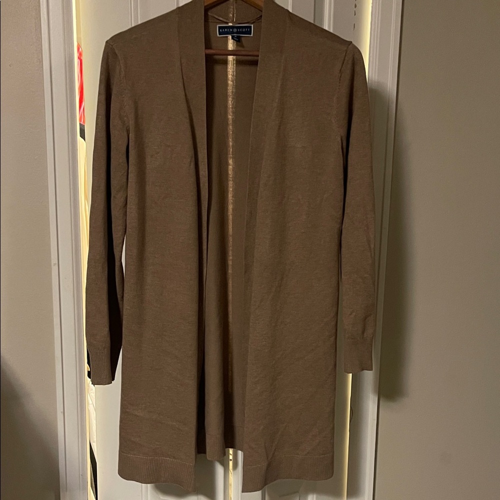 LNWT Karen Scott Light Brown Knit Long Cardigan Medium